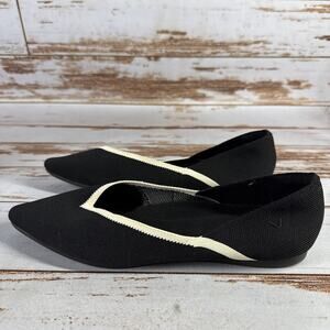 Vitalia Black/White V-Cut Pointed Ballet Flats Size 40.5